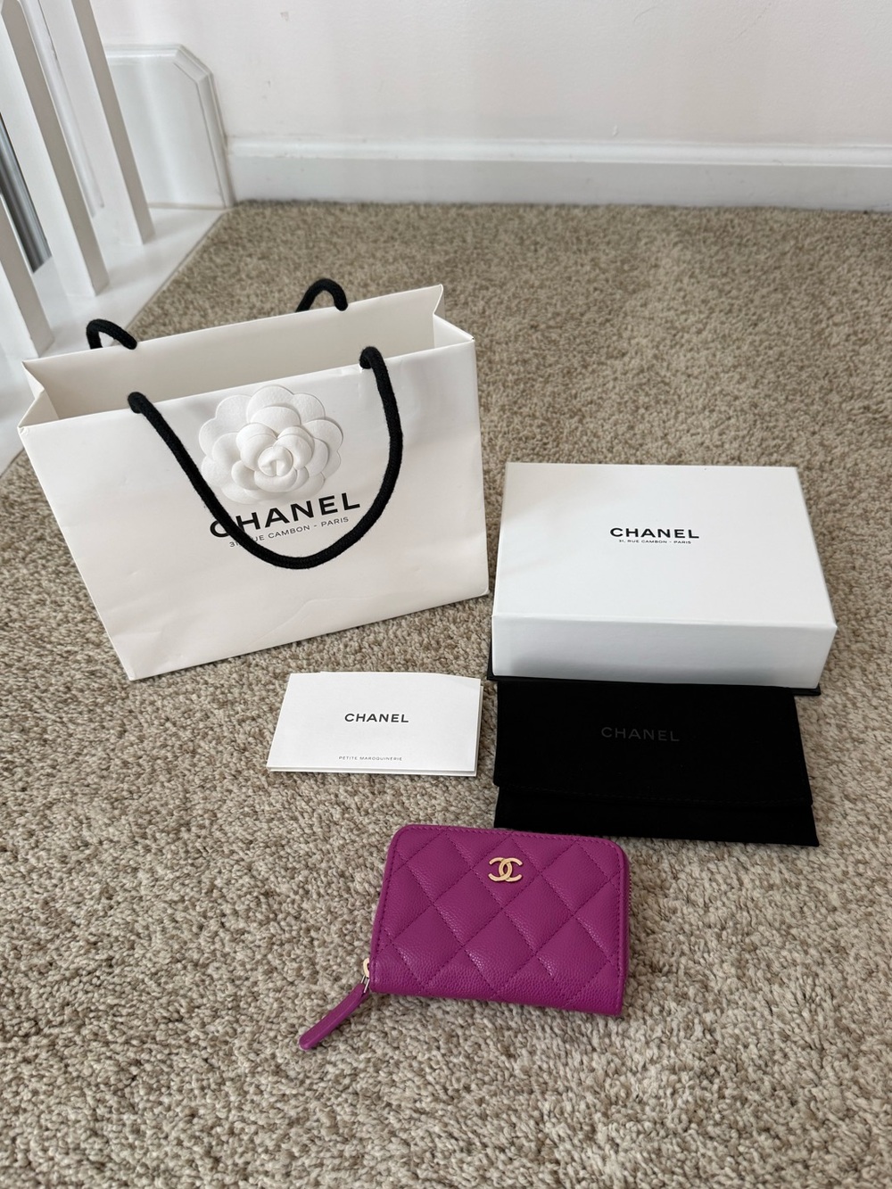 Chanel Classic Zippered Caviar Coin Purse Wallet FULL SET